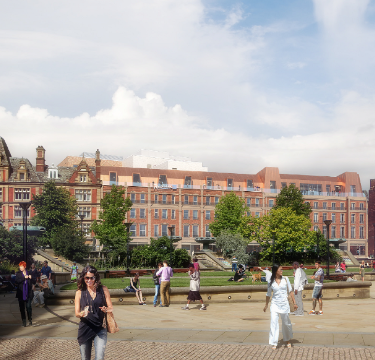 View of hotel from Peace Gardens