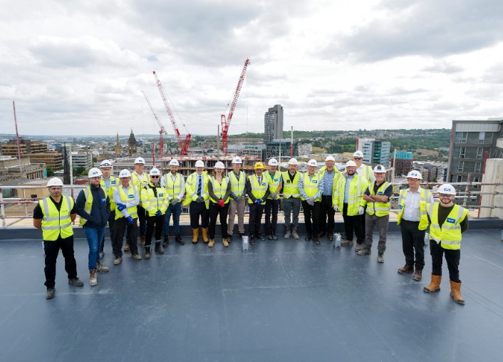 Henry Boot Construction celebrated the key construction milestone with representatives from Ridgeback Group, Whittam Cox Architects, Sweco, Savills, David Ashley Construction, Queensberry and Sheffield City Council.